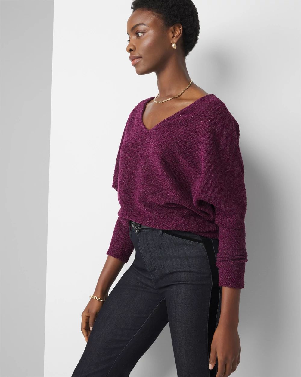V neck chenille sweater top
